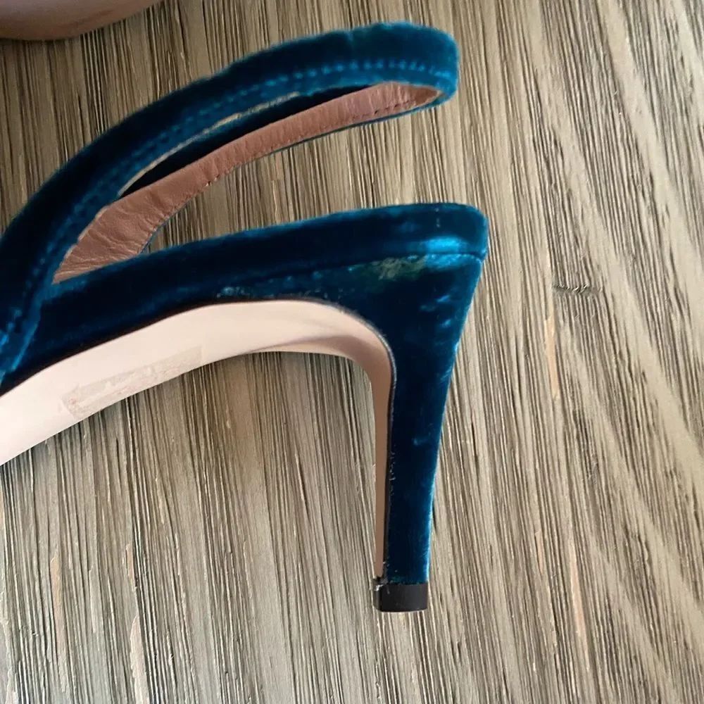 J. Crew $258 Colette Slingback D'Orsay Pumps Blue Green Dark Velvet Sz 7 NEW - Picture 5 of 7